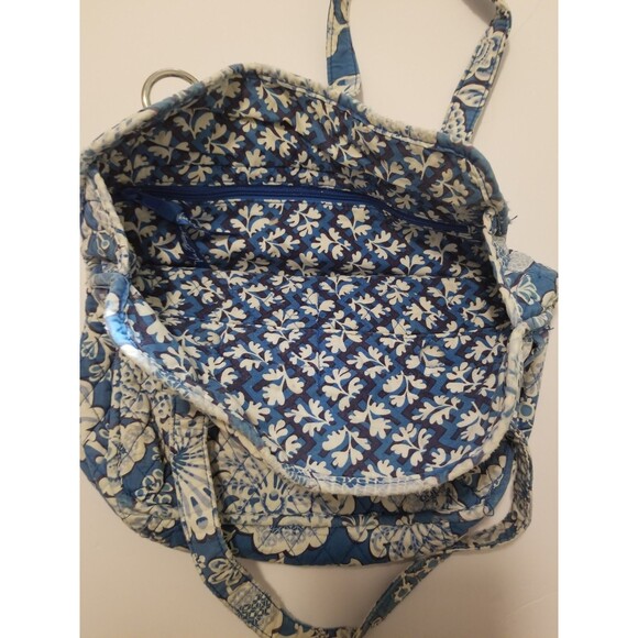Vera Bradley Handbag Blue & White loral Satchel Double Handle Quilted - Picture 4 of 4